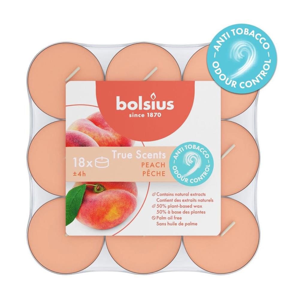 Bolsius Peach 4 Hour Anti Tobacco Tealights (Pack of 18) Extra Image 1